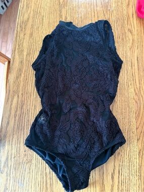 Black Lace Kids Dance Leotard with Elegant Overlay